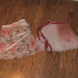 2 Pretty Dance Ballet Chiffon Wrap Skirt  Red White Watercolor & White Floral OS